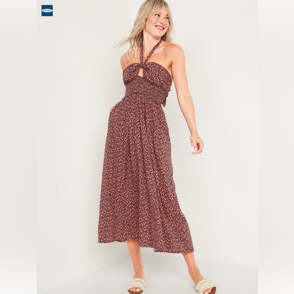Old Navy fit and flare sleeveless halter floral-print maxi dress size S - Picture 1 of 7